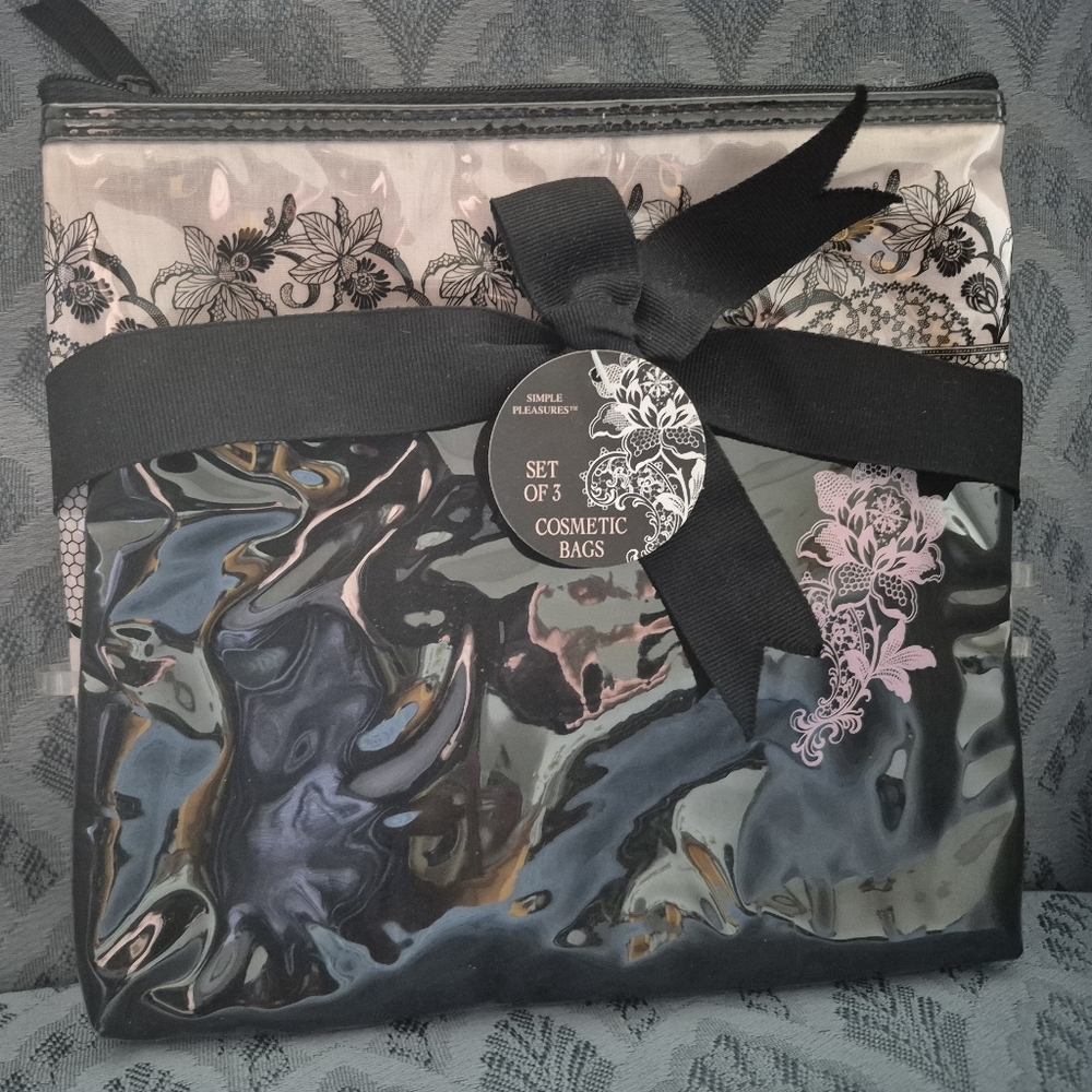 New! Simple Pleasures Floral Lace Printed Cosmetic Bag Set 2 Pcs.